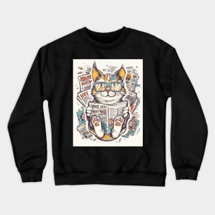 Reading Cat Bookworm Student Crewneck Sweatshirt